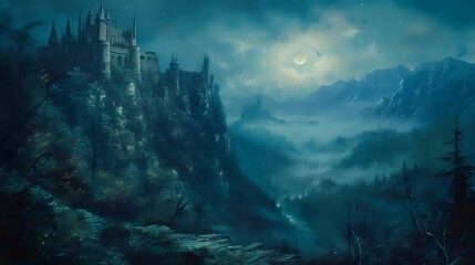Castle of Enchantment in Moonlight./n