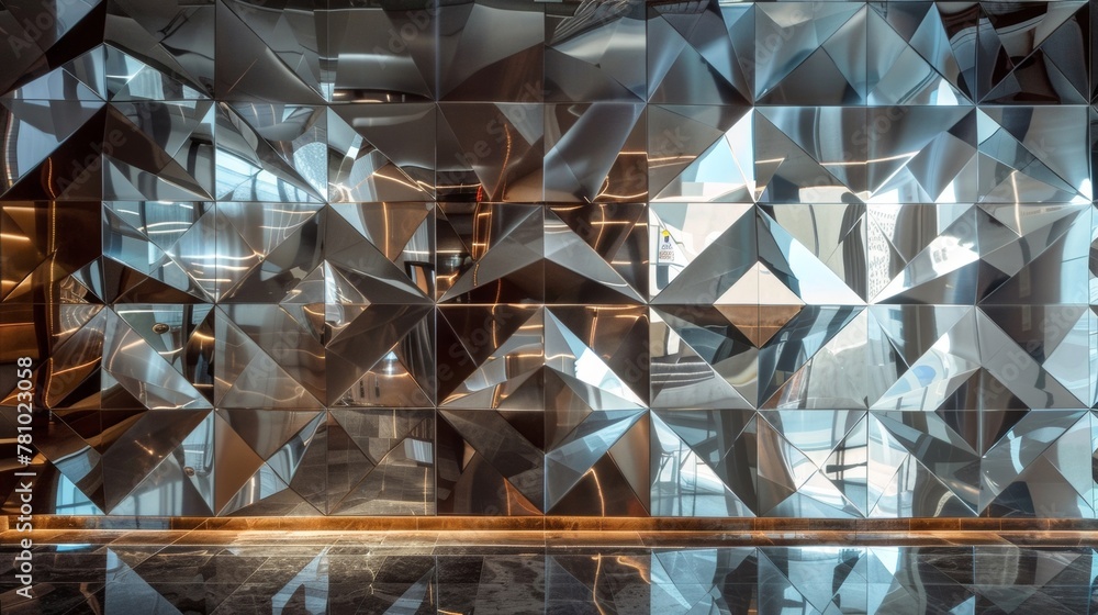 Poster as the light bounces off the reflective surface of the 3d panels the intricate geometric patterns se
