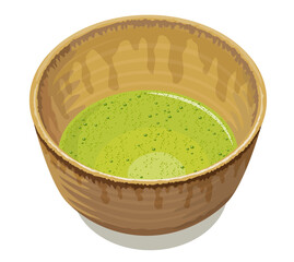 Matcha tea bowl against white background