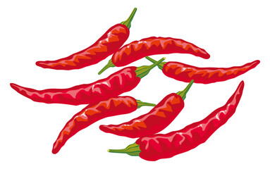 Red chili peppers against white background