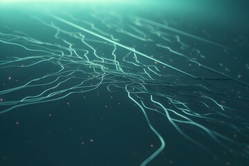 Futuristic Artificial Neuron Concept with Binary Code Transmission Lines Resembling a Microchip in Teal Hues
