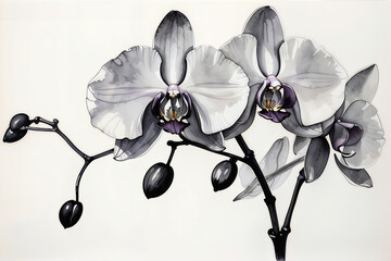 Watercolor Black and White Orchid
