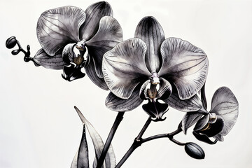 Watercolor Black and White Orchid