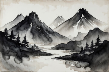 Watercolor Abstract Mountains