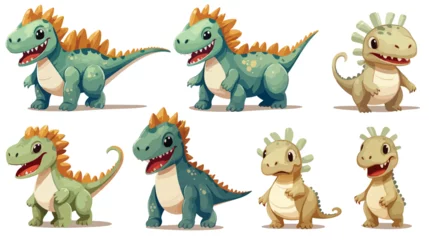 Stof per meter Draak Dinosaur isolated vector character set. Prehistoric