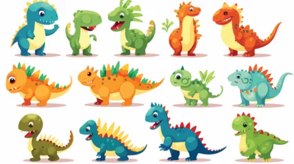 Lichtdoorlatende gordijnen Draak Dinosaur isolated vector character set. Prehistoric