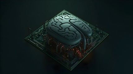 Glowing Artificial Intelligence Brain on Circuit Board - High-Detail Digital Technology Futuristic Concept