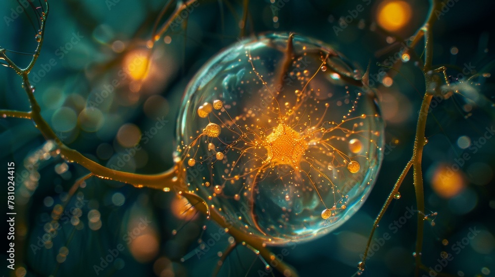 Poster a close up of a glass sphere with some neurons in it. generative ai.