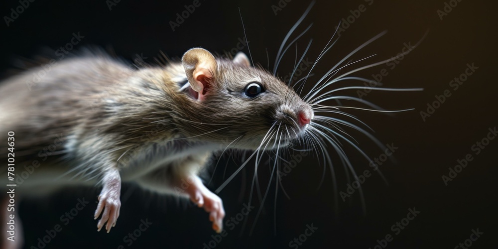 Poster a close up of a mouse with long whiskers and eyes. generative ai.