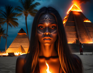Mystic Flames: African Beauty at the Ancient Pyramids - obrazy, fototapety, plakaty