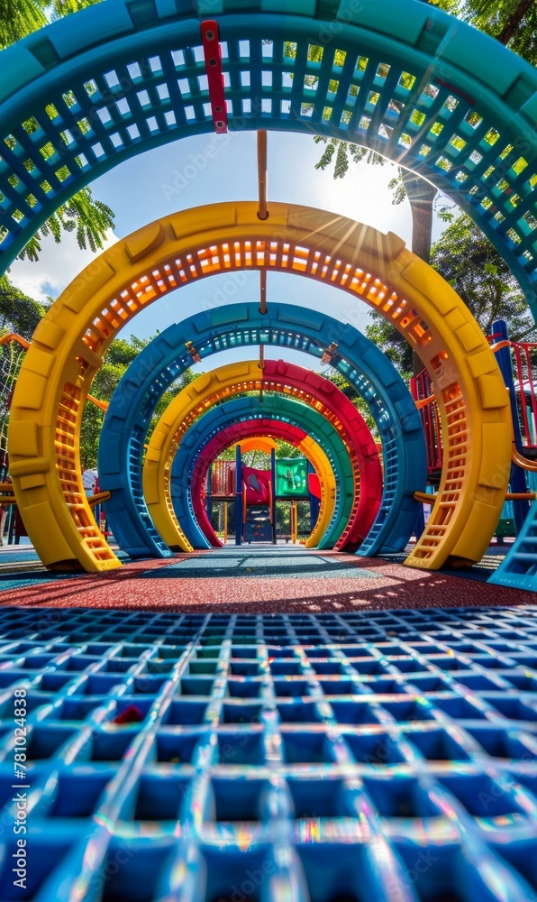 Aufkleber a colorful tunnel with a blue and yellow track in it. generative ai.