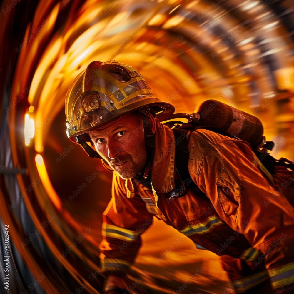 Aufkleber a fireman in a tunnel with his helmet on and looking at the camera. generative ai.