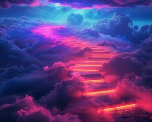 A stairway leading up to a cloud filled sky. Generative AI.