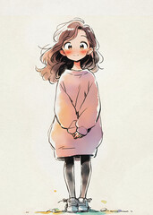 Cartoon Drawing: a Young Girl, A Daughter Cartoon Drawing: Cute young girl wearing sweater and boots