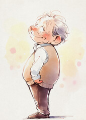 Cartoon Drawing: Old Man a, Grandfather, Father