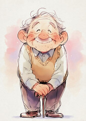 Cartoon Drawing: Old Man a, Grandfather, Father