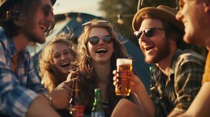 Generative AI : Group of young people celebrate and bond together at a summer 