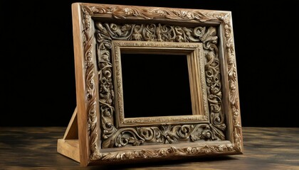 a beautifully handcrafted wooden blank picture frame adorned with intricate carving, antique picture frame