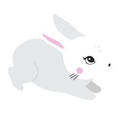 Bunny illustration, cute rabbit, hare. Gray, white, pink set of cutie animal portrait in pastel colors. Stickers, wall art, kids room decoration, easter