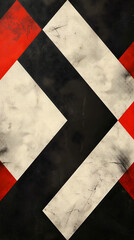 A black and white photo with red and white squares. The photo is abstract and has a vintage feel to it