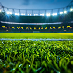 soccer pitch football ground grass on a stadium close up