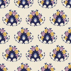 Obraz premium floral ethnic ikat seamless pattern traditional design for background, carpet, wallpaper, clothing, wrapping, fabric, vector illustration, embroidery style, Ajrakh, block print, batik print allovers 