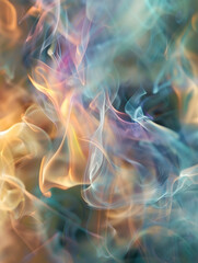 Obraz premium The image is a colorful and abstract representation of fire. The flames are depicted in various shades of blue, yellow, and orange, creating a dynamic and vibrant scene