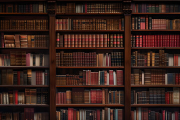 a large bookshelf containing books,  classical style,  library or bookstore , old books 