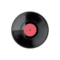 A close up of a record with a red disc