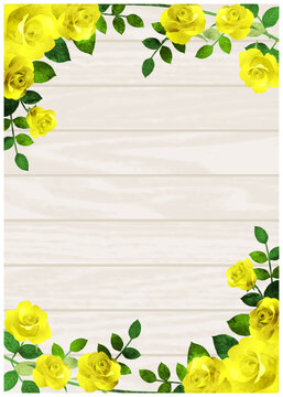 薔薇、黄色、父の日、ボード、板、木目、かわいい、背景、イラスト、縦向き