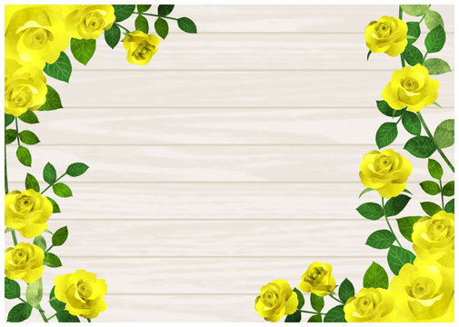 薔薇、黄色、父の日、ボード、板、木目、かわいい、背景、イラスト、横向き