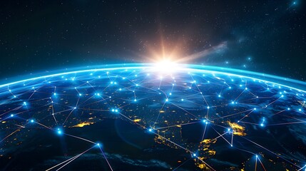 Luminous Digital Globe Depicting Worldwide Connectivity and Data Exchange via Advanced Cyber Technology