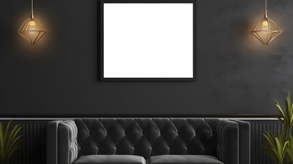 Grey gallery room interior with drawer and decoration, mockup frame on white and transparent frame