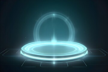 Fototapeta na wymiar Mesmerizing Holographic Portal:A Magical Sci-Fi Teleportation Podium with Glowing Ethereal Lights and Futuristic Technology