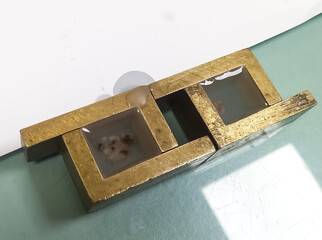 Histology paraffin embedded tissue block making at medical laboratory. Metal equipment for blocking. Histopathology department.
