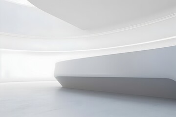 Minimalist and Futuristic Architectural Design with Empty Open Space and Curved Walls - obrazy, fototapety, plakaty
