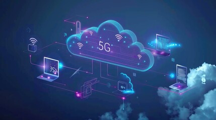 Advanced text 5G revolution, innovative data technologies that revolutionise the way we communicate, enabling instant connectivity and fast information transfer in the world of modern communications - obrazy, fototapety, plakaty