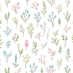 Watercolor floral set of turquoise and pink leaves, branches, twigs,  textile, wallpaper, cover, web , wrapping and all prints