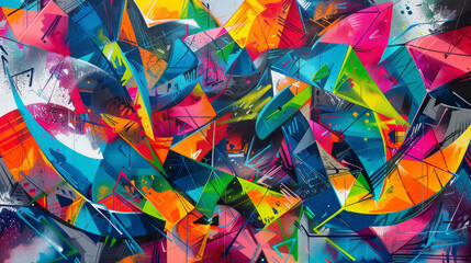 Vibrant street art graffiti captured in a photorealistic abstract painting,