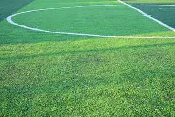 artificial green grass soccer field with white line - 781031289