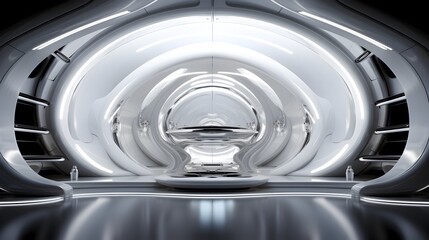 Sleek Futuristic Interior Corridor with Geometric Architectural Design and Luminous Lighting in a Cutting-Edge Science Fiction Lab or Space