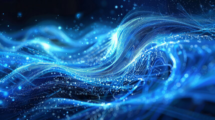 Visualization of abstract blue tech waves, symbolizing the fluid movement of data in cyber space,