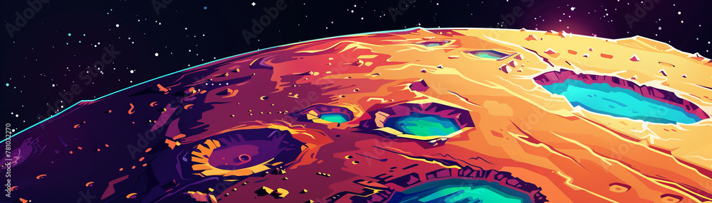 Poster A computer generated image of a planet with a large crater in the middle