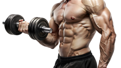 Muscular man lifting weights in gym, showcasing strength and fitness