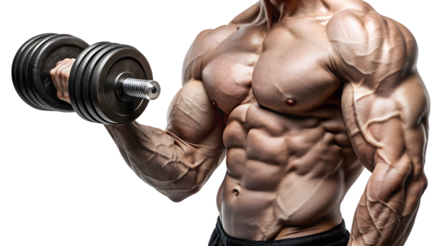 Muscular man lifting weights in gym, showcasing strength and fitness