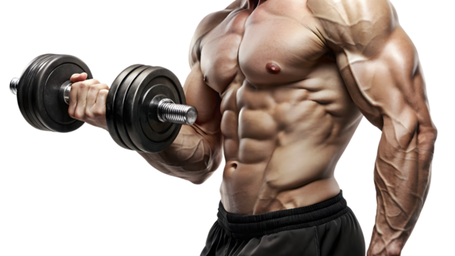 Muscular man lifting weights in gym, showcasing strength and fitness