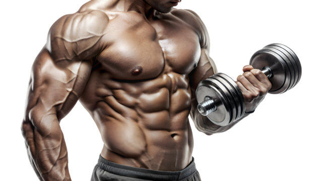 Muscular man lifting weights in gym, showcasing strength and fitness