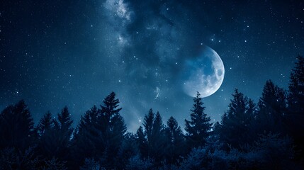 Naklejka na ściany i meble Celestial Moonrise Over Forest