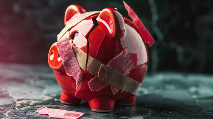 An image depicting a shattered piggy bank pieced together, resonating with themes of loss and recovery