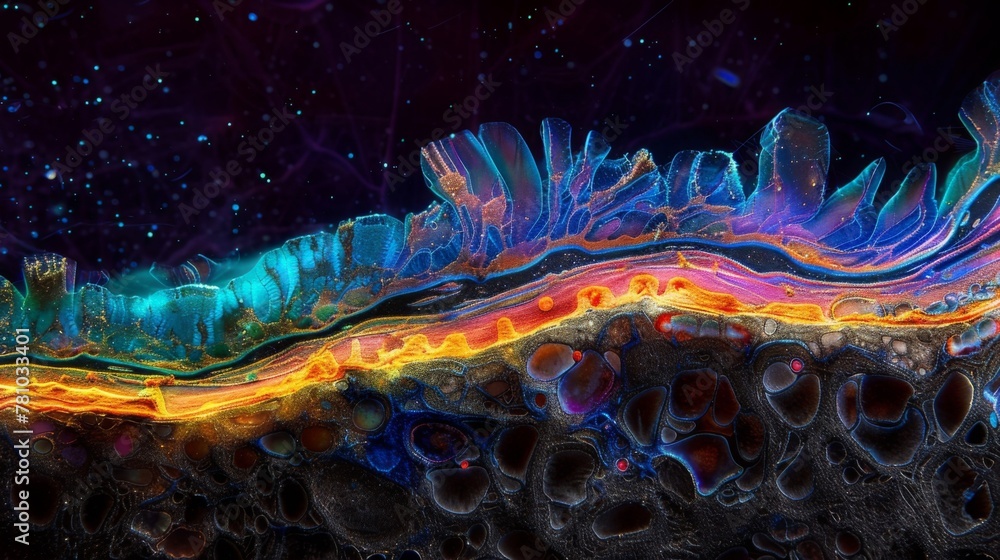 Poster a highresolution image of a neural tissue section displaying the distinct layers and cell types foun
